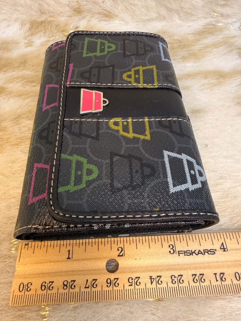 Cathy Van Zeeland Y2K Trifold Wallet Black Multicolor Print New Retro 2000s - Picture 13 of 13